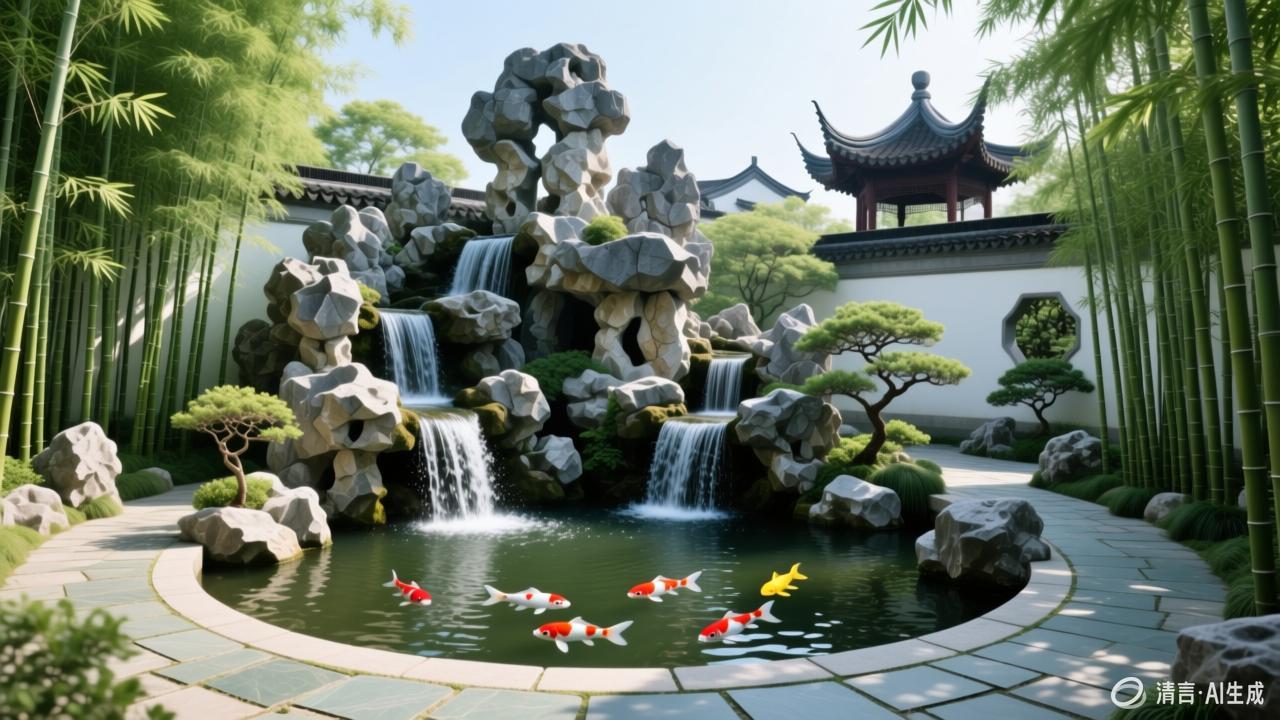 中式假山流水景观