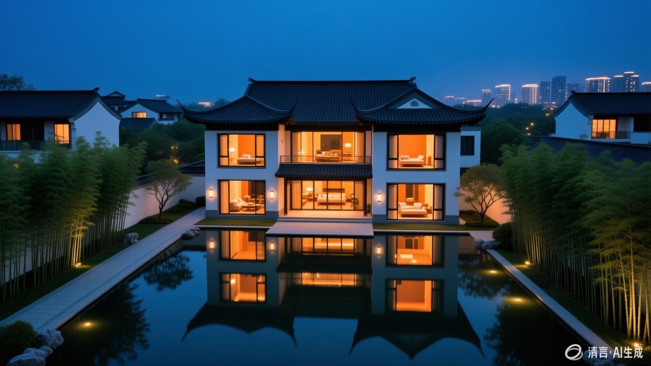新中式别墅效果图6